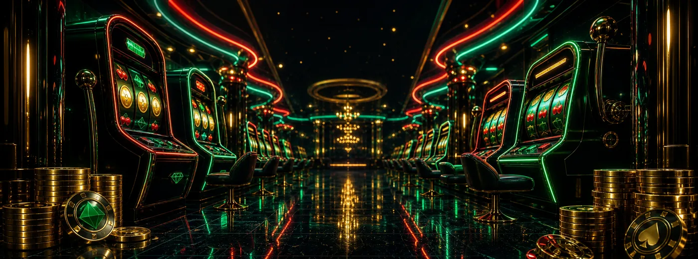 Lobby del casino Betonred con tragaperras y acentos rojos y verdes