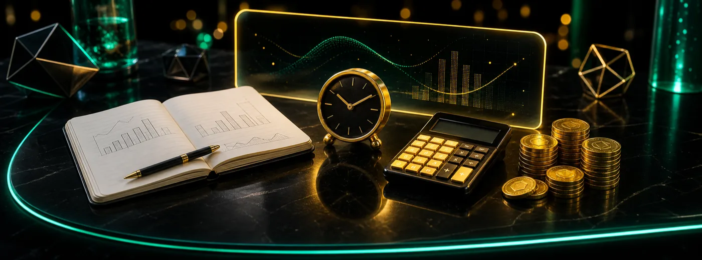 Cuaderno con un presupuesto y un reloj sobre el escritorio
